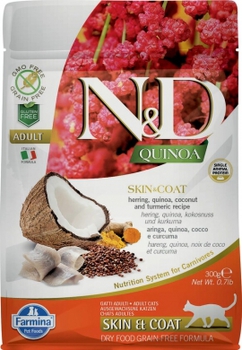 Беззерновой сухой корм для кошек N&D Cat Quinoa сельдь и киноа для здоровья кожи и шерсти  300 гр, 1,5 кг, 5 кг