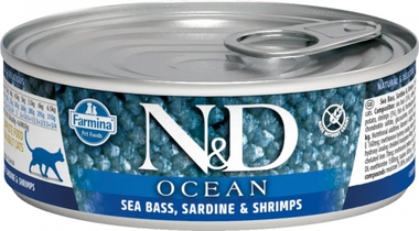 Влажный корм для кошек N&D Cat Ocean сибас, сардины и креветки  80 гр