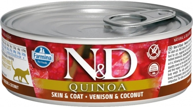 Влажный корм для кошек N&D Cat Quinoa с олениной, кокос и киноа для здоровья кожи и шерсти  80 гр