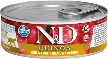 Влажный корм для кошек N&D Cat Quinoa с перепелом, кокосом и киноа для здоровья кожи и шерсти  80 гр