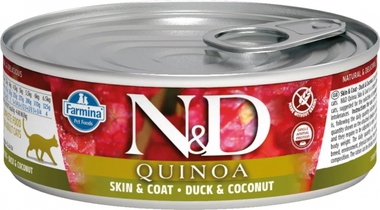 Влажный корм для кошек N&D Cat Quinoa с уткой, кокосом и киноа для здоровья кожи и шерсти  80 гр