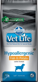 Диетический сухой корм для собак Вет Лайт с пищевой аллергией и/или пищевой непереносимость Vet Life Dog UltraHypo с рыбой 2 кг, 12 кг