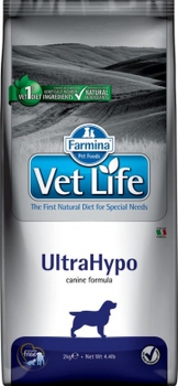 Диетический сухой корм для собак Вет Лайф с пищевой аллергией и/или пищевой непереносимость Vet Life Dog UltraHypo с рыбой  2 кг, 12 кг