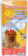 Подстилки впитывающие Пелигрин Доброзверики для домашних животных четырехсекционные 60*90*5шт