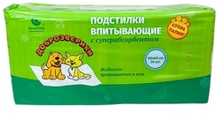 Подстилки впитывающие Пелигрин Доброзверики для животных с суперабсорбентом 60*60*30шт