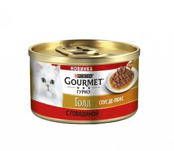 Консервированный корм для взрослых кошек Gourmet Gold говядина Соус-делюкс 85 гр
