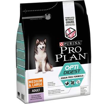 Сухой Корм для собак средних пород Pro Plan Medium с чувствительным пищеварением с высоким содержанием Индейки, ПроПлан Беззерновой 2,5 кг, 7 кг, 12 кг