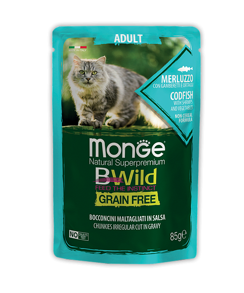 Влажный корм для кошек Monge Cat BWild Grain Free паучи из трески с ...