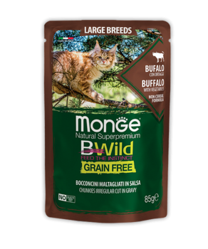 Влажный корм для кошек Monge Cat BWild Grain Free паучи из мяса буйвола с овощами 85гр
