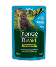 Влажный корм для кошек Monge Cat BWild Monge Cat BWild Grain Free паучи из анчоусов с овощами 85гр