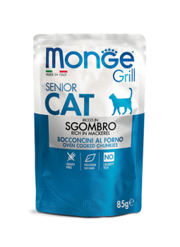 Влажный корм для пожилых кошек Monge Crill Pouch Sgombro Senior Эквадорская макрель 85гр