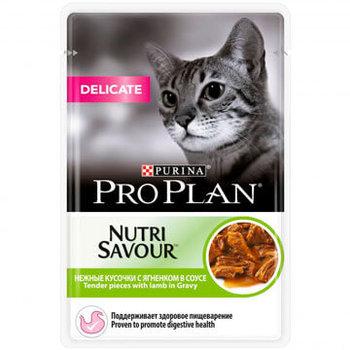 Консервированный корм для кошек с чувствительным пищеварением Pro Plan Nutrisavour Delicate, с ягненком в соусе 85 гр