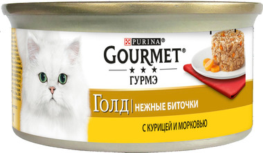 Консервированный корм для кошек Gourmet Gold биточки с курицей и морковью