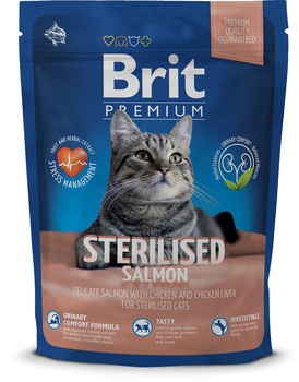 Сухой корм Brit Premium Cat Sterilised для стерилизованных/кастрированных кошек и котов, Лосось, курица и куриная печень 300 гр, 800 гр, 1,5 кг