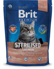 Сухой корм Brit Premium Cat Sterilised для стерилизованных/кастрированных кошек и котов, Лосось, курица и куриная печень