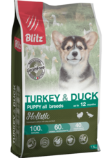 Беззерновой сухой корм для щенков всех пород Blitz Holistic Turkey & Duck Puppy All Breeds (Grain Free)