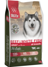 Беззерновой сухой корм для взрослых собак всех пород говядина и белая рыба Blitz Holistic Beef & White Fish Adult Dog All Breeds (Grain Free)