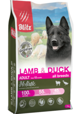 Беззерновой сухой корм для взрослых собак всех пород ягненок и утка Blitz Holistic Lamb & Duck Adult Dog All Breeds (Grain Free)
