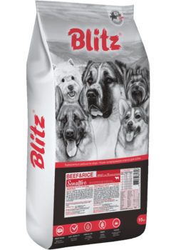 Сухой корм для взрослых собак всех пород  с говядиной и рисом Blitz Sensitive Beef & Rice Adult Dog All Breeds 15 кг