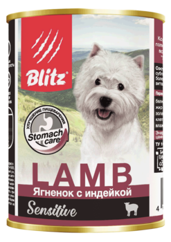 Консервированный корм для собак всех пород и возрастов янгенок с индейкой Blitz Sensitive Dog Lamb & Turkey (Pate) 200 гр, 400 гр