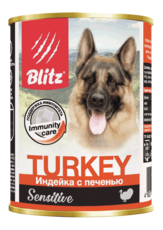 Консервированный корм для собак всех пород и возрастов индейка с печенью Blitz Sensitive Dog Turkey & Liver (Pate)