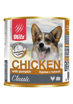 Консервированный корм для собак всех пород и возрастов курица с тыквой Blitz Classic Dog Chicken whith Pumpkin 750 гр, 400 гр