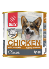 Консервированный корм для собак всех пород и возрастов курица с тыквой Blitz Classic Dog Chicken whith Pumpkin