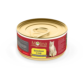 Консервы в желе для кошек Molina Цыпленок и сыр 80гр