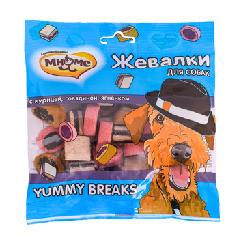 Лакомство Мнямс Yummy Breaks жевалки для взрослых собак и щенков с курицей, говядиной и ягненком 150гр