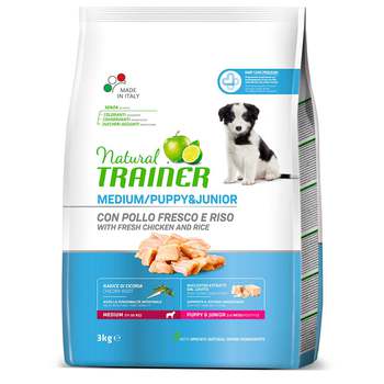 Сухой корм для щенков средних размеровTrainer Natural Dog Medium Puppy&Junior с курицей и индейкой 3 кг