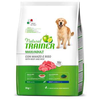 Сухой корм для взрослых собак крупных и гигантских пород Trainer Natural Dog Maxi Adult - Beef and Rice с говядиной 3 кг, 12 кг