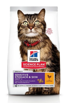 Сухой корм для взрослых кошек с чувствительным желудком Hill's Science Plan Feline Adult Sensitive Stomach&Skin 1,5 кг