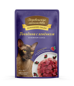 Влажный корм для кошек Деревенские лакомства Говядина с ягнёнком в нежном соусе 85 гр