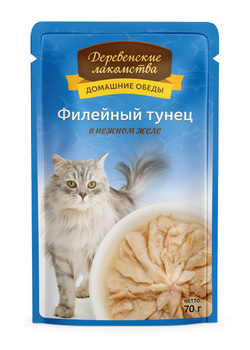 Влажный корм для кошек Деревенские лакомства Филейный тунец в желе 70 гр.