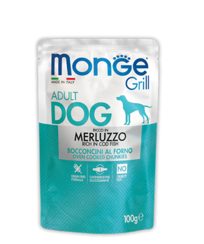 Консервы для взрослых собак Monge Dog Grill Merluzzo Pouch с треской 100гр