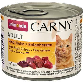 Консервированный корм для взрослых кошек Animonda Carny Adult Cat - Beef, Chicken Duck Heart с говядиной и уткой 200 гр, 400 гр