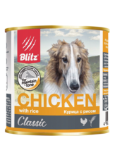 Консервированный корм для собак всех пород и возрастов курица с рисом Blitz Classic Dog Chicken & Rice Minced