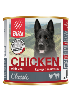Консервированный корм для собак всех пород и возрастов курица с телятиной Blitz Classic Dog Chicken & Veal Minced 400 гр, 750 гр