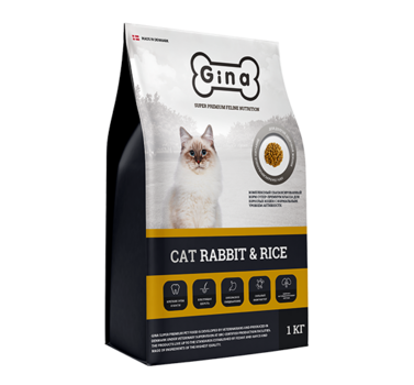Сухой корм супер-премиум класса Gina Cat Rabbit & Rice  для кошек с нормальным уровнем активности 1 кг, 3 кг, 18 кг
