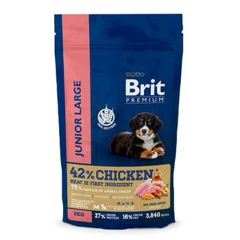 Сухой корм для молодых собак крупных пород Brit Premium Dog Junior Large с курицей от 1–30 мес., от 25–90 кг 3 кг, 15 кг