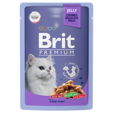Влажный корм премиум класса для взрослых кошек Brit Premium треска в желе 85гр