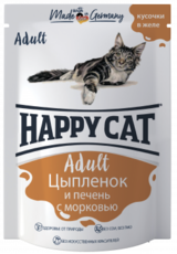 Влажный корм для взрослых кошек Happy Cat Цыпленок и печень с морковью 100 гр