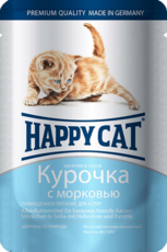 Влажный корм для котят Happy Cat Курочка с морковью кусочки в соусе с 4-недельного возраста