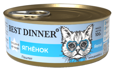 Консервированный корм для кошек и котят с 6 месяцев с заболеваниями почек Best Dinner Exclusive Vet Profi Renal Ягненок 100 гр