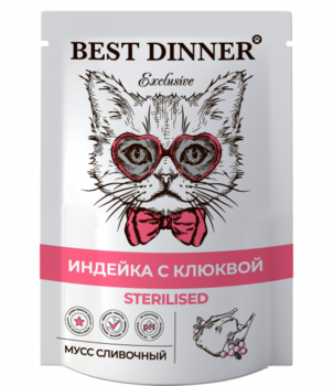 Влажный корм для стерилизованных кошек Best Dinner Индейка с клюквой мусс сливочный 85 гр