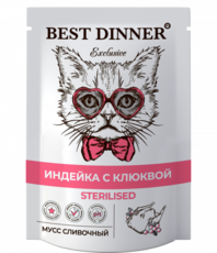 Влажный корм для стерилизованных кошек Best Dinner Индейка с клюквой мусс сливочный 85 гр