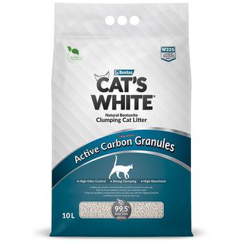 Комкующийся наполнитель натуральный без ароматизатора для кошачьего туалета Cat's White Active Carbon Granules 10 л