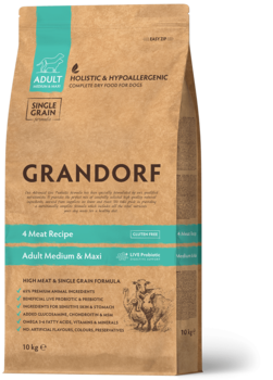Сухой корм Грандорф для собак всех пород Grandorf 4 Meat Adult с пробиотиками 1 кг, 3 кг, 10 кг