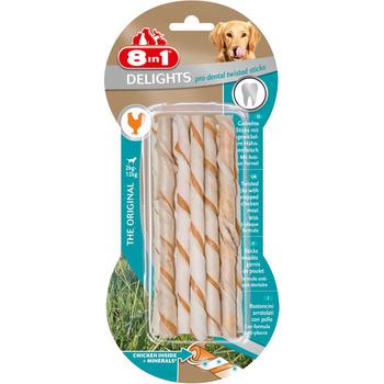 Лакомство для собак 8в1 Дентал плетеные палочки с куриным мясом Delights Pro Dental Twisted Sticks  (10шт х 5,5г)