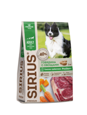 Сухой корм премиум класса SIRIUS для взрослых собак  говядина с овощами